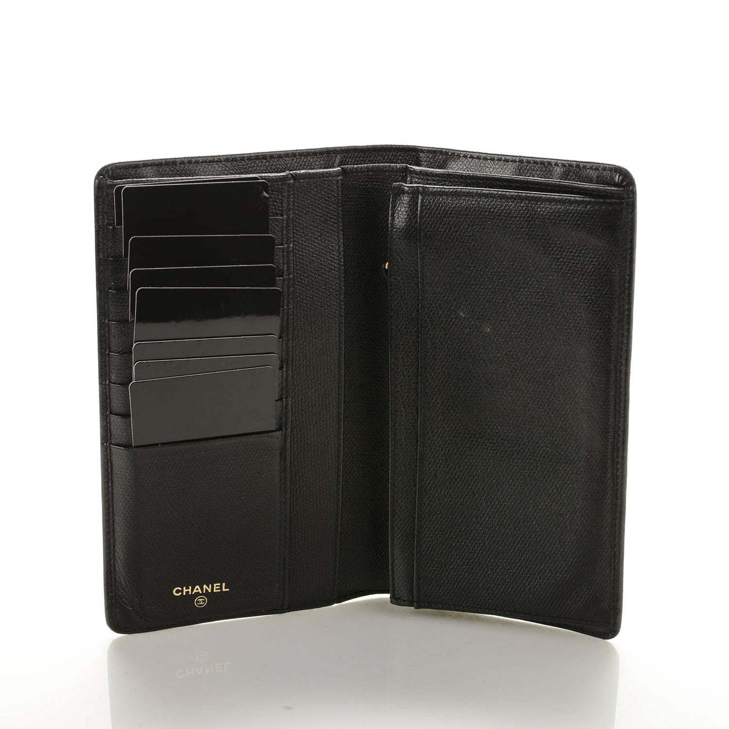 Grained Calfskin CC Button Yen Wallet Black