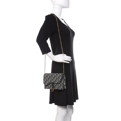 Christian Dior Oblique Saddle Chain Pouch Blue 2 of 10