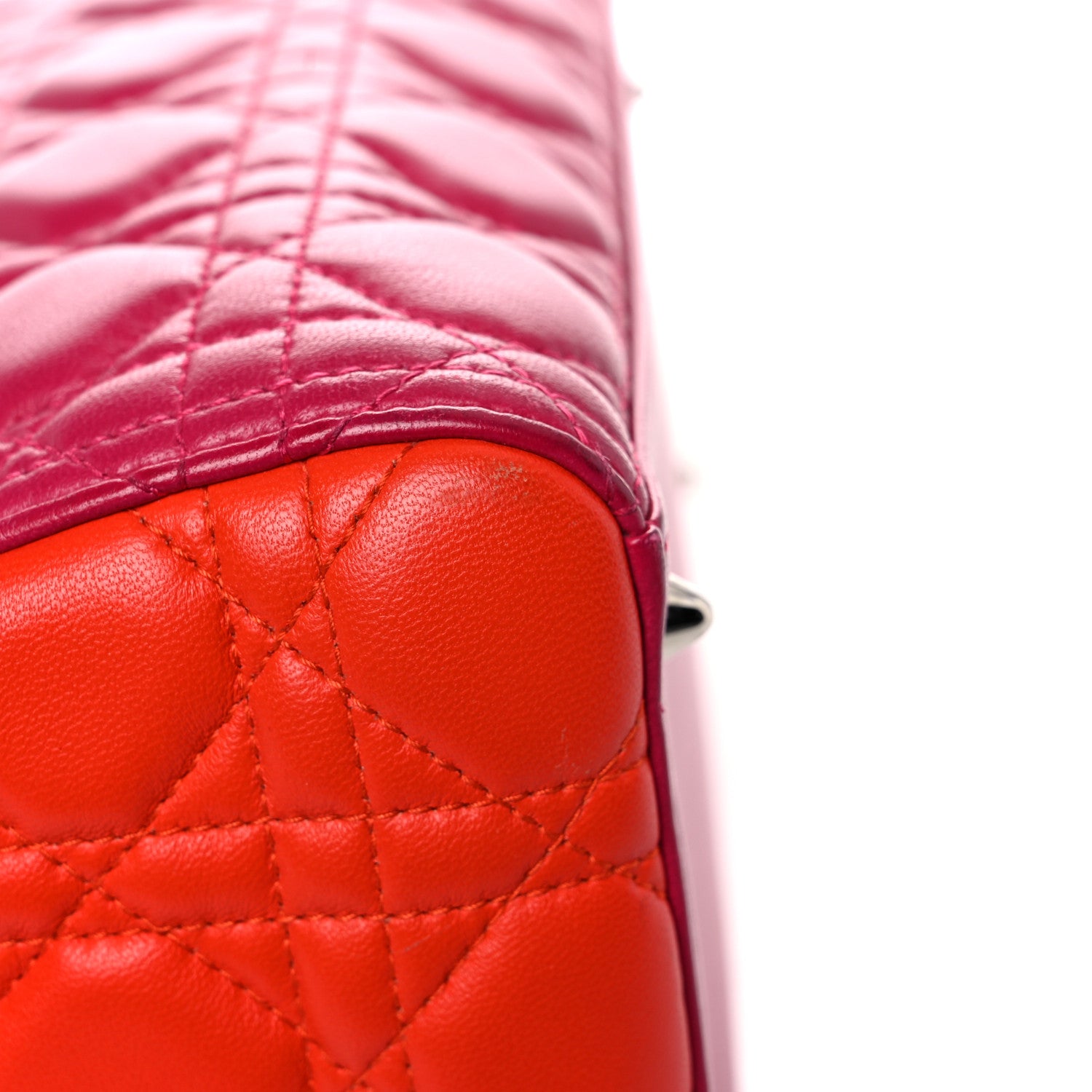 Christian Dior Lambskin Cannage Medium Tri-Color Lady Dior Fuchsia Orange 8 of 37