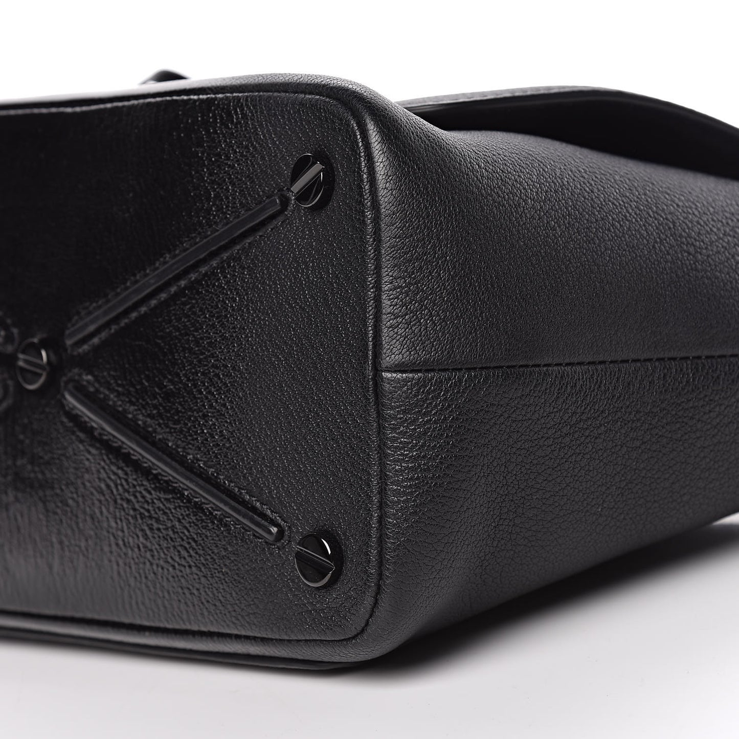 Patent Pebbled Calfskin Small Demilune Double Handle Satchel Black
