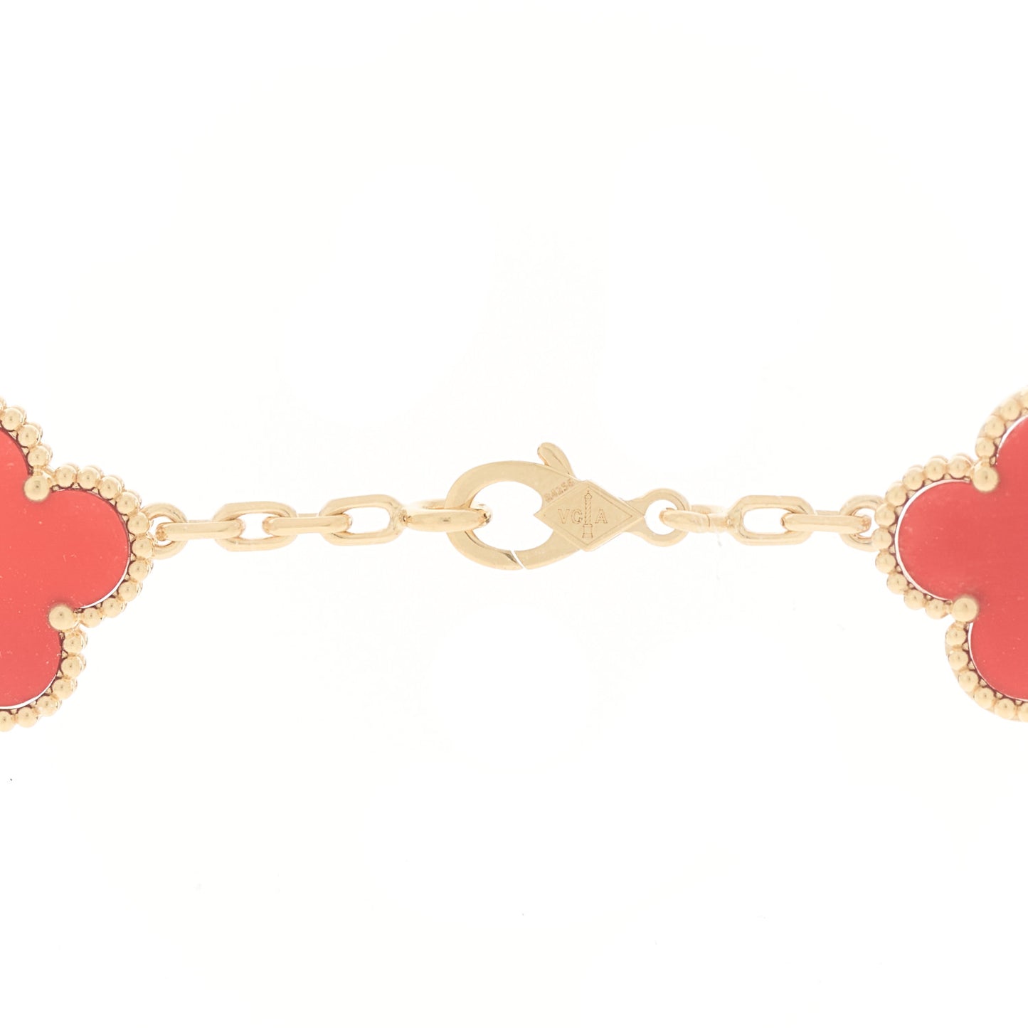 18K Yellow Gold Carnelian 10 Motifs Vintage Alhambra Necklace