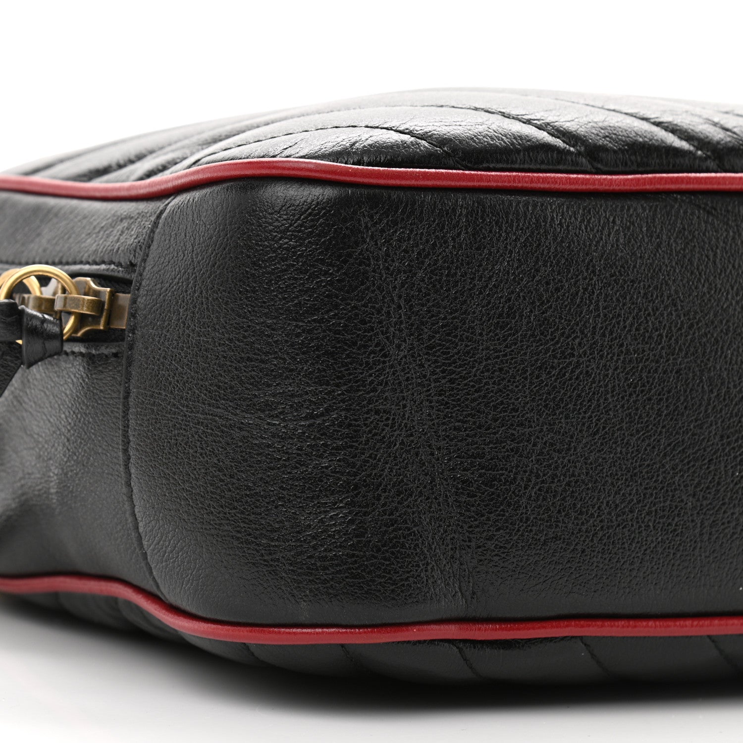 Gucci Vintage Effect Calfskin Matelasse Diagonal Small Torchon GG Marmont Bamboo Top Handle Shoulder Bag Black Romantic Cherry 9 of 12