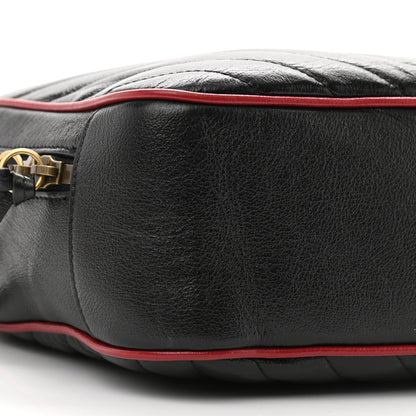 Gucci Vintage Effect Calfskin Matelasse Diagonal Small Torchon GG Marmont Bamboo Top Handle Shoulder Bag Black Romantic Cherry 9 of 12