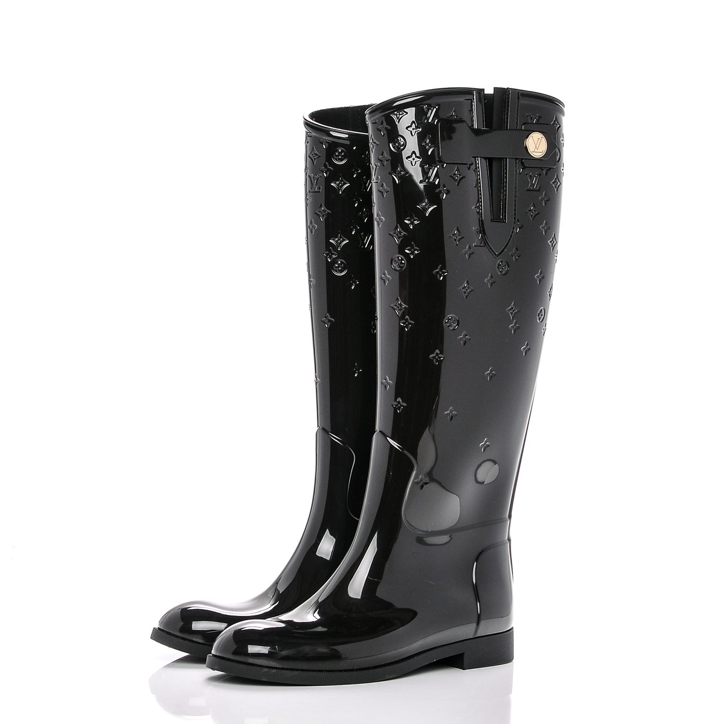 Rubber Embossed Monogram Drops High Rain Boots 39 Black