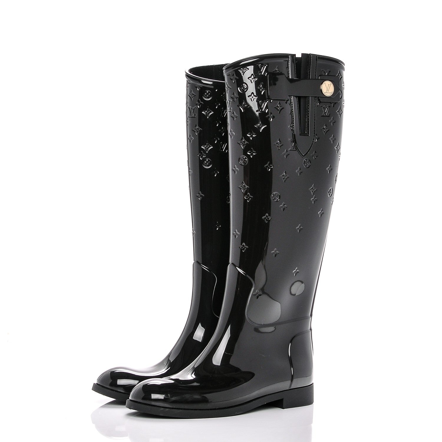 Louis Vuitton Rubber Embossed Monogram Drops High Rain Boots 39 Black 3 of 7