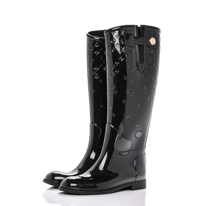 Louis Vuitton Rubber Embossed Monogram Drops High Rain Boots 39 Black 3 of 7