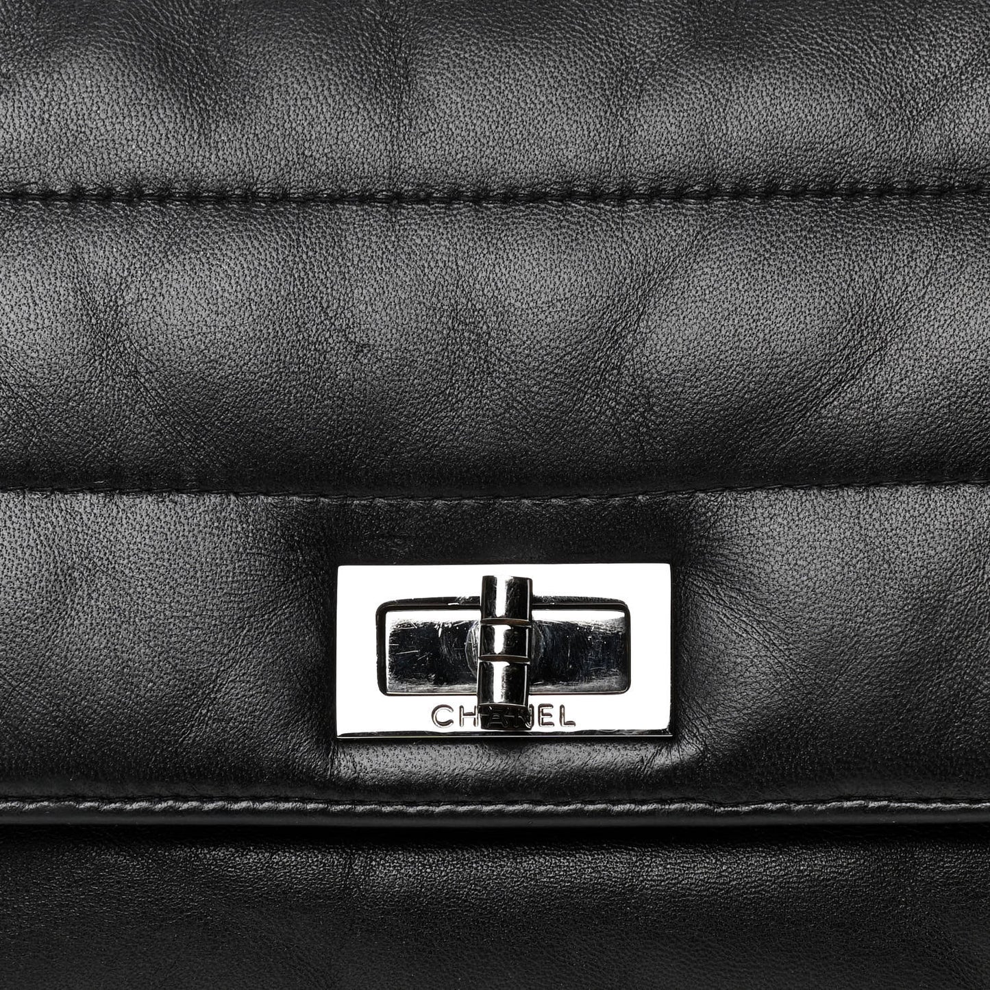 Lambskin Horizontal Quilt Jumbo Mademoiselle Flap Black