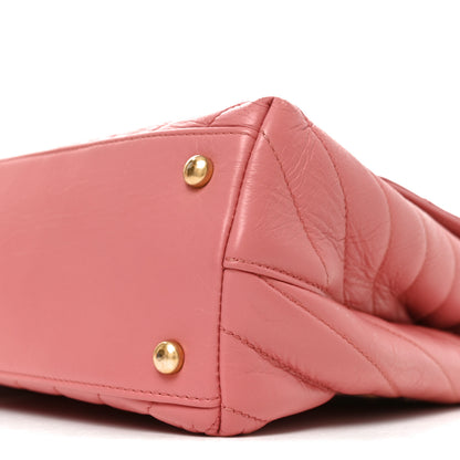 Chanel Calfskin Lizard Chevron Quilted Small Coco Handle Flap Pink 9 of 10