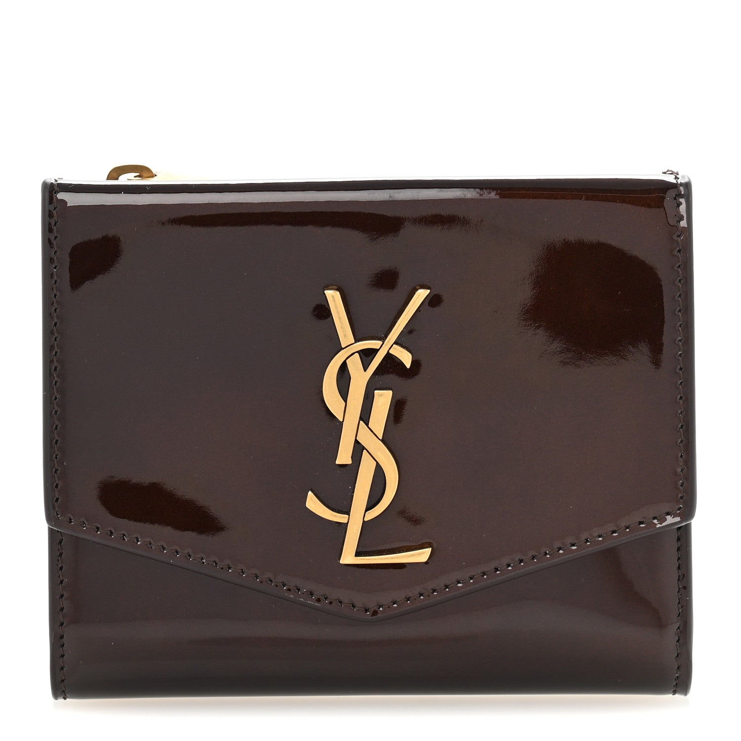 Saint Laurent Patent Monogram Bi-Fold Wallet Dark Nut 1 of 10