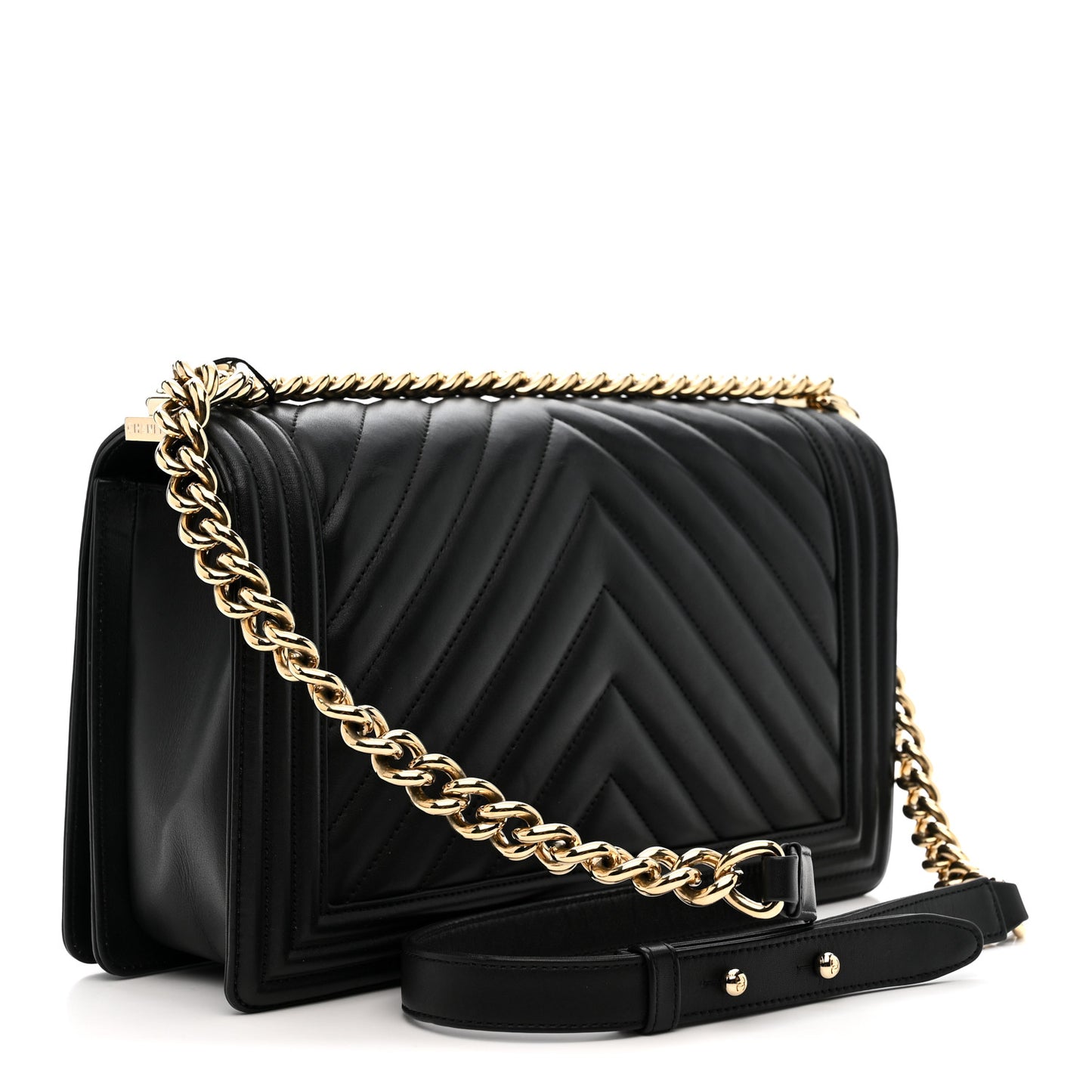 Calfskin Chevron Quilted New Medium Boy Flap Black
