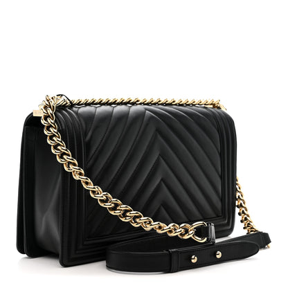 Chanel Calfskin Chevron Quilted New Medium Boy Flap Black 3 of 12
