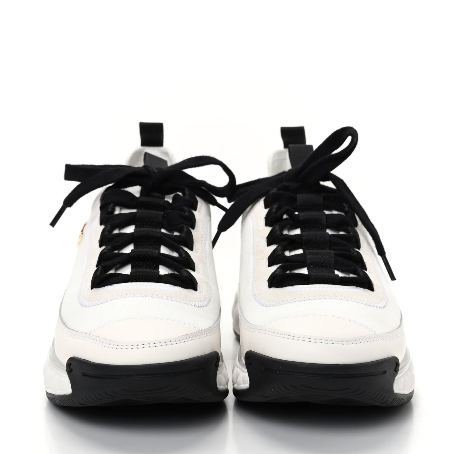 Velvet Calfskin Mixed Fibers CC Sneakers 38.5 Ivory Black