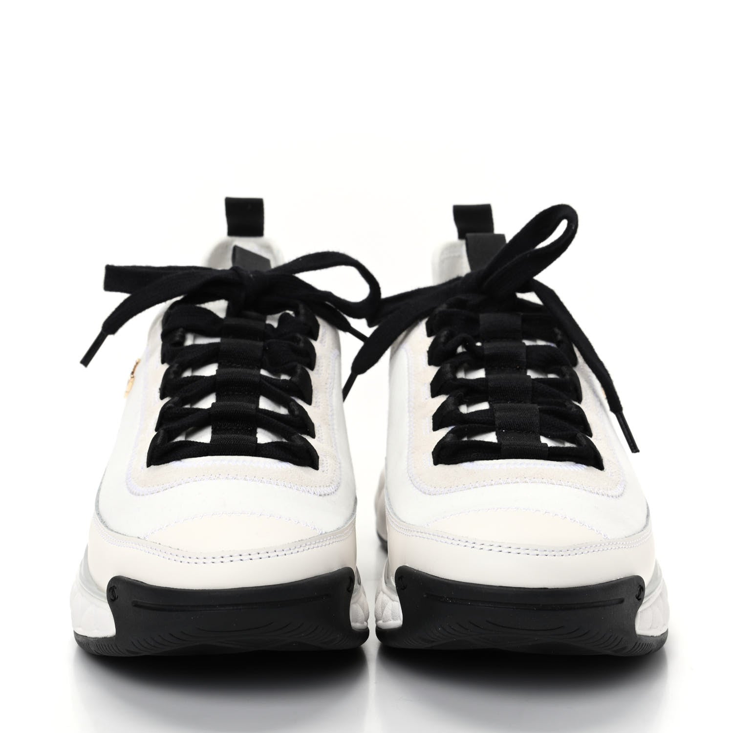 Chanel Velvet Calfskin Mixed Fibers CC Sneakers 38.5 Ivory Black 2 of 11