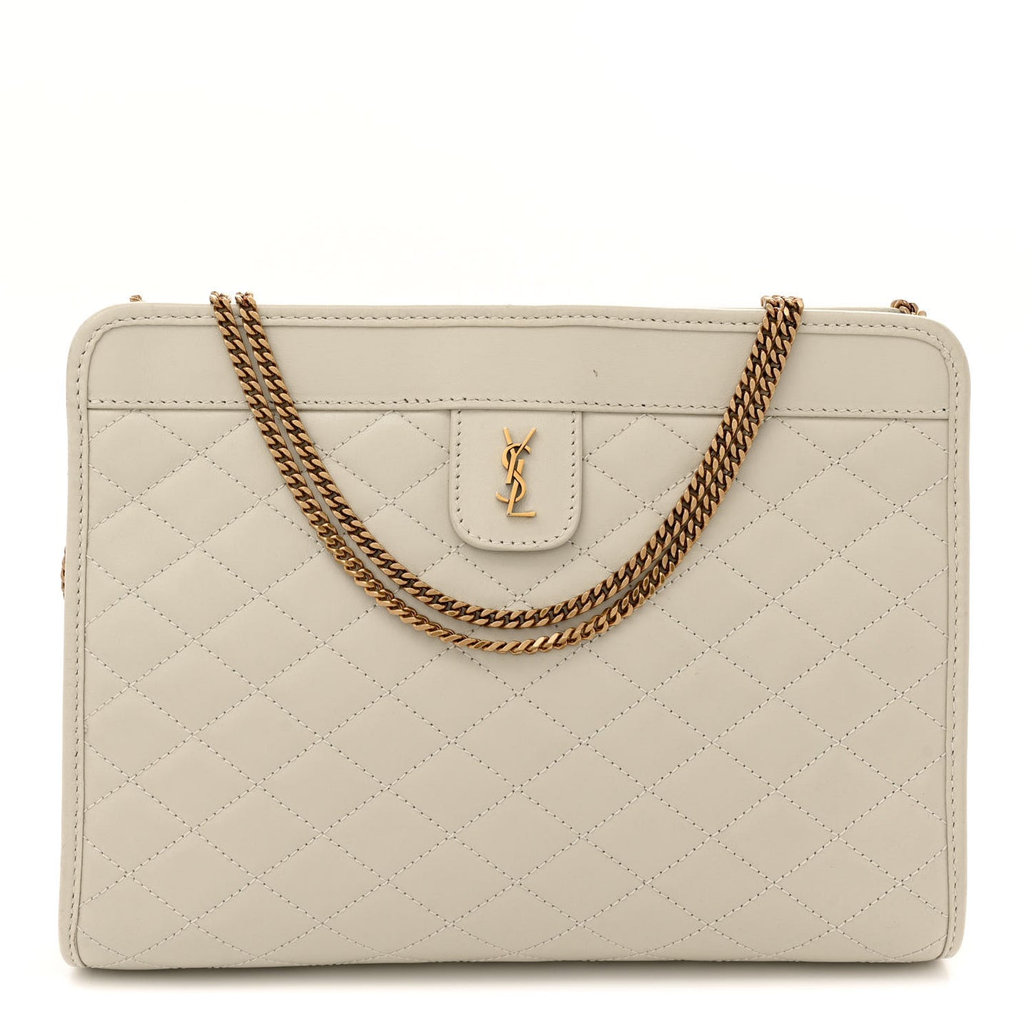 Lambskin Quilted Monogram Baby Victoire Chain Clutch Blanc Vintage