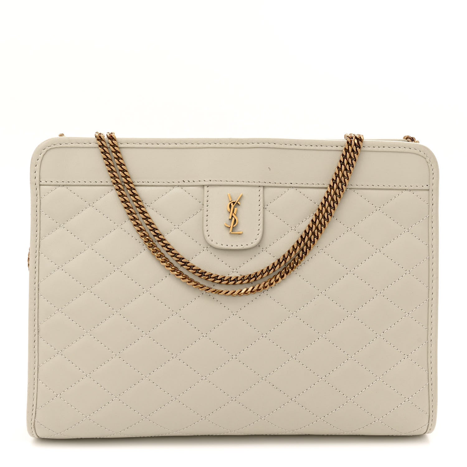 Saint Laurent Lambskin Quilted Monogram Baby Victoire Chain Clutch Blanc Vintage 1 of 12