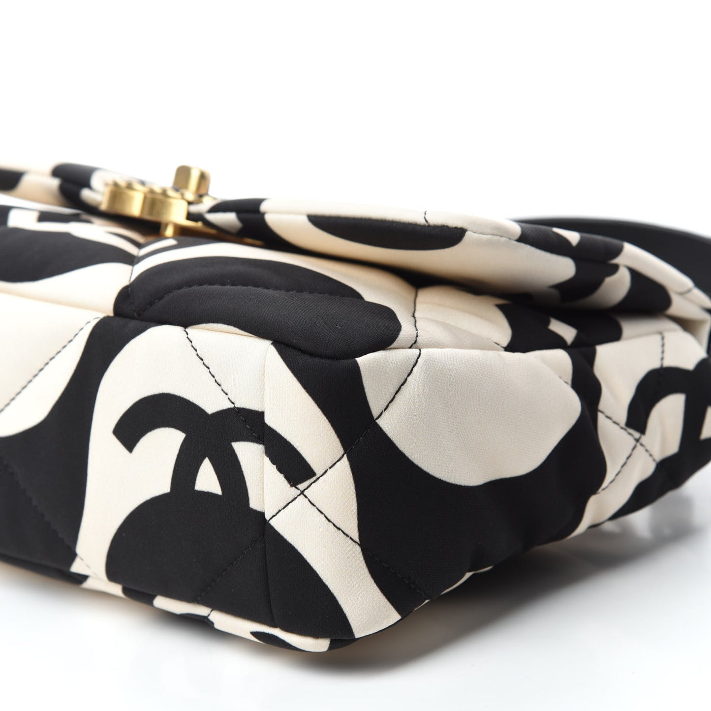 Fabric Printed Large Chanel 19 Flap Black Ecru