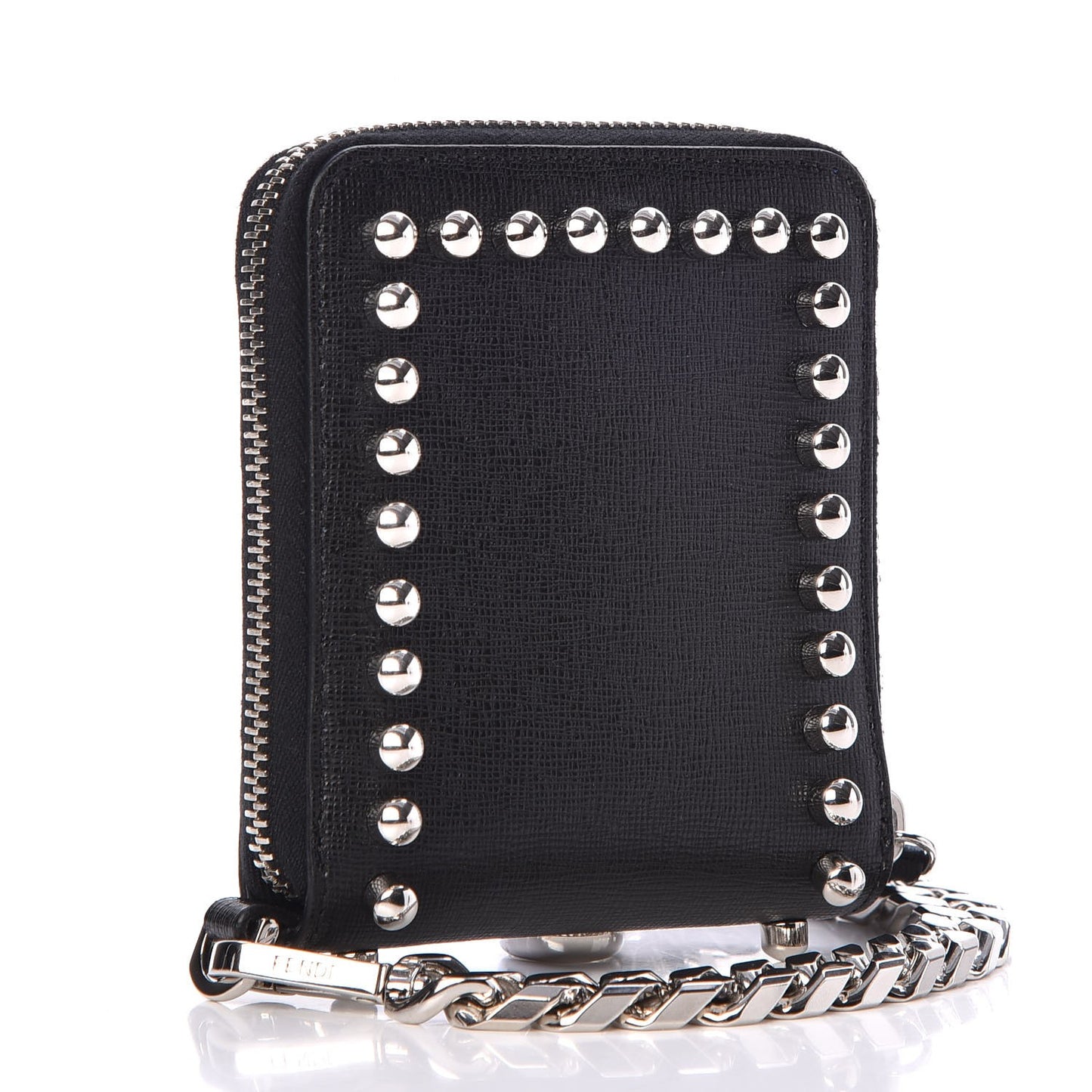 Vitello Elite Flamingo Mink Karlito Studded Zip Around Chain Wallet Black White Plaster