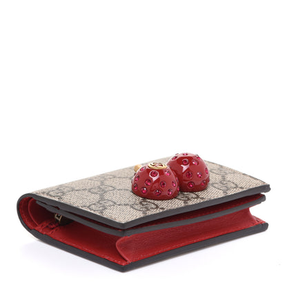 Gucci GG Supreme Monogram Cherry Embellished Card Case Wallet Hibiscus Red 4 of 7