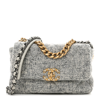 Chanel Tweed Quilted Medium Chanel 19 Flap Grey Ecru 1 of 11