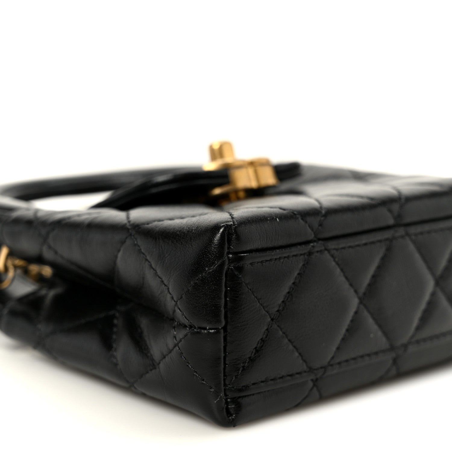 Chanel Shiny Aged Calfskin Quilted Mini Nano Kelly Shopper Black 9 of 10