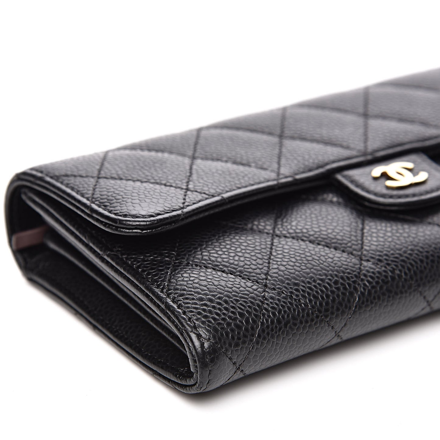 Caviar Quilted Large Gusset Flap Wallet Black