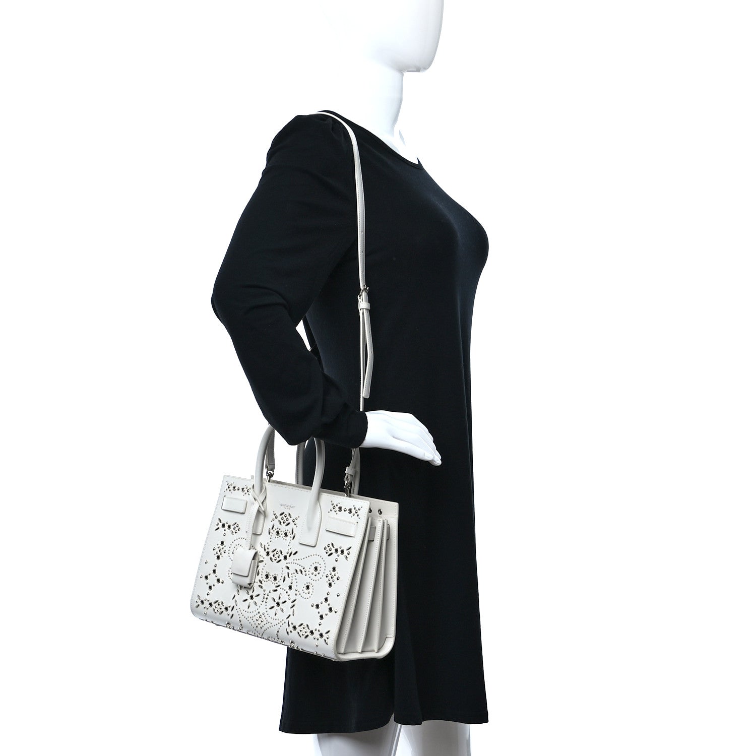 Saint Laurent Calfskin Perforated Studded Baby Sac De Jour White 3 of 10