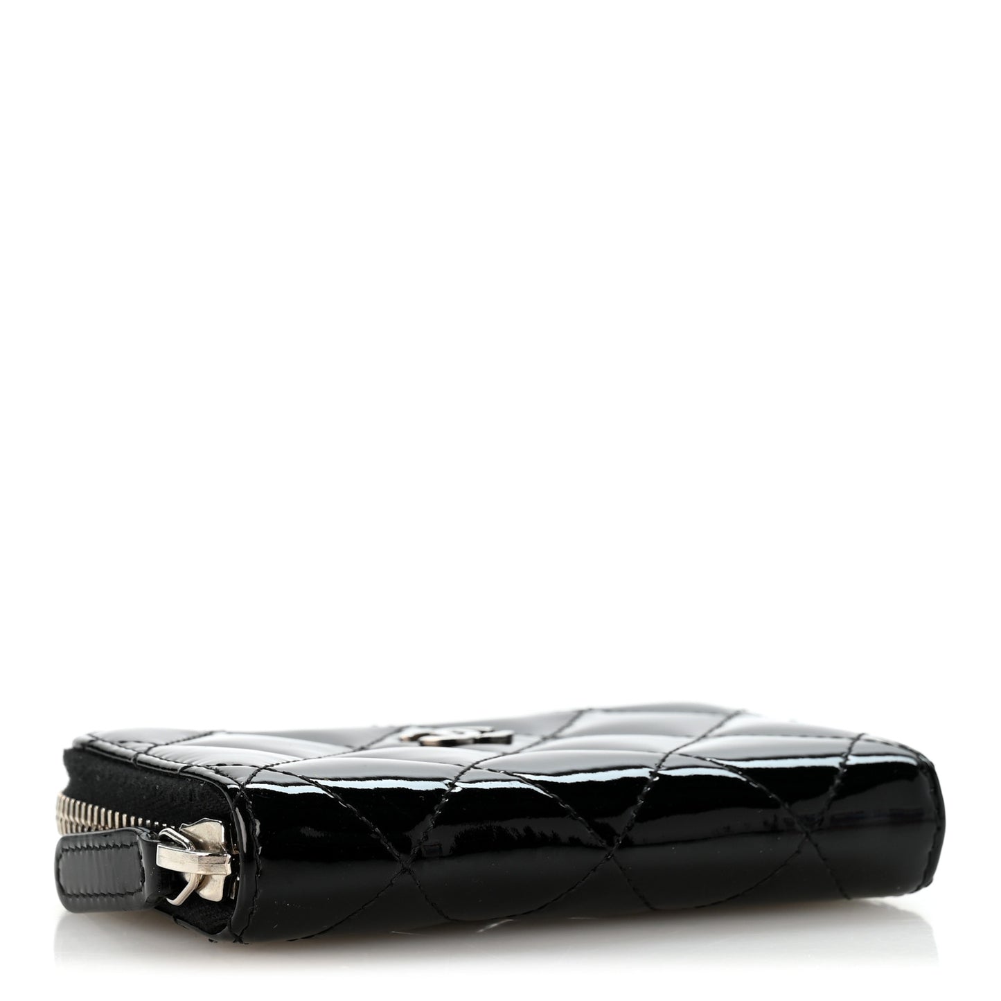 Patent Calfskin Quilted Zip Coin Purse Black