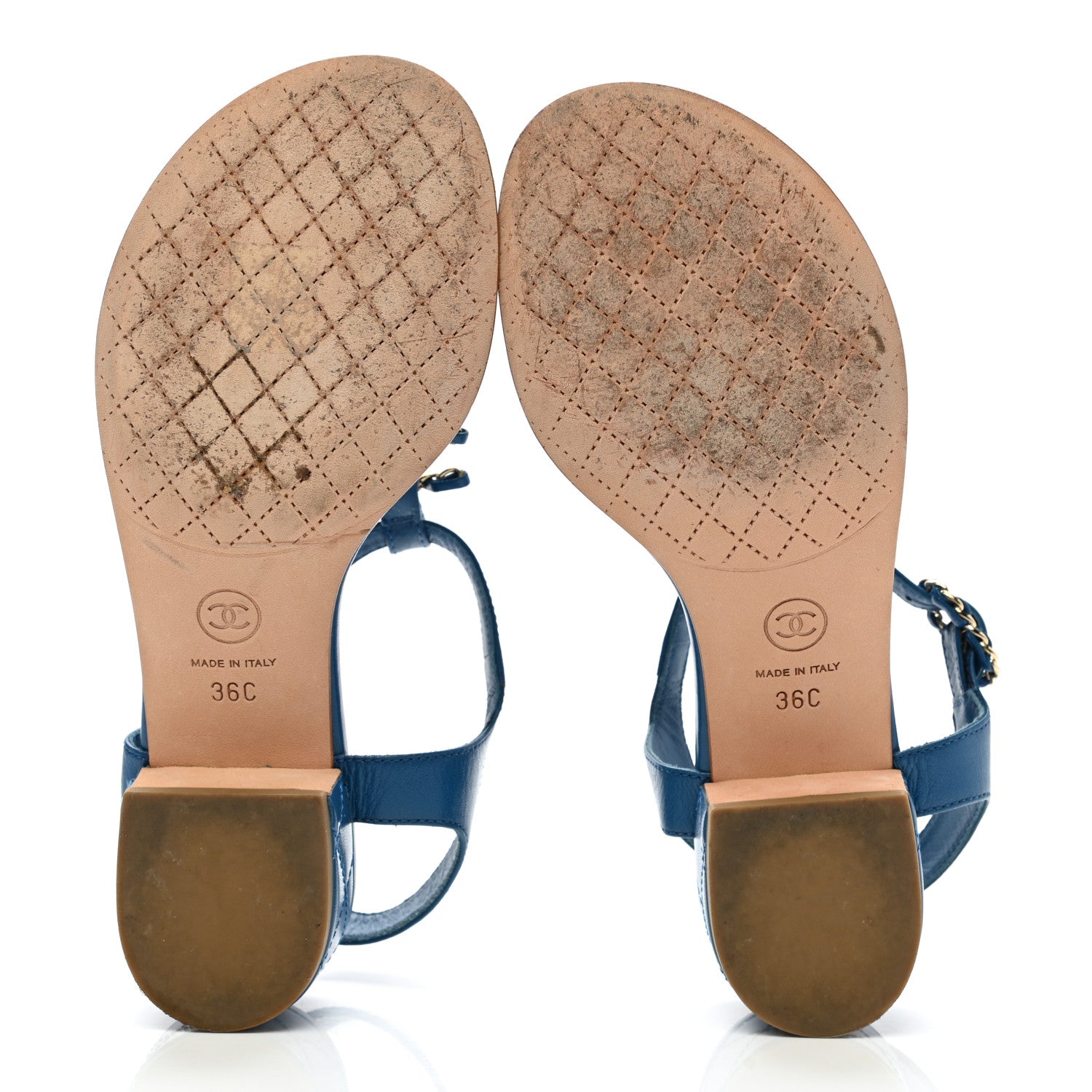 Chanel Lambskin Chain CC Logo Thong Sandals 36 Blue 5 of 7