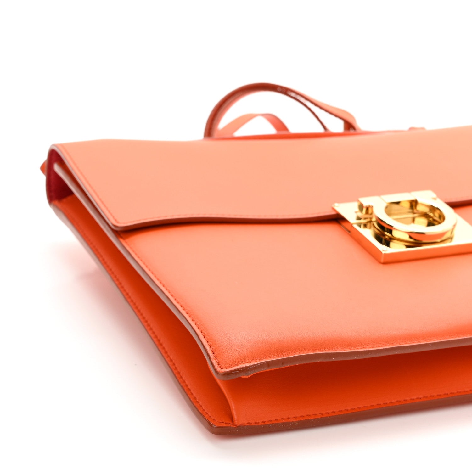 Salvatore Ferragamo Calfskin Gancio Lock Satchel Orange 7 of 8