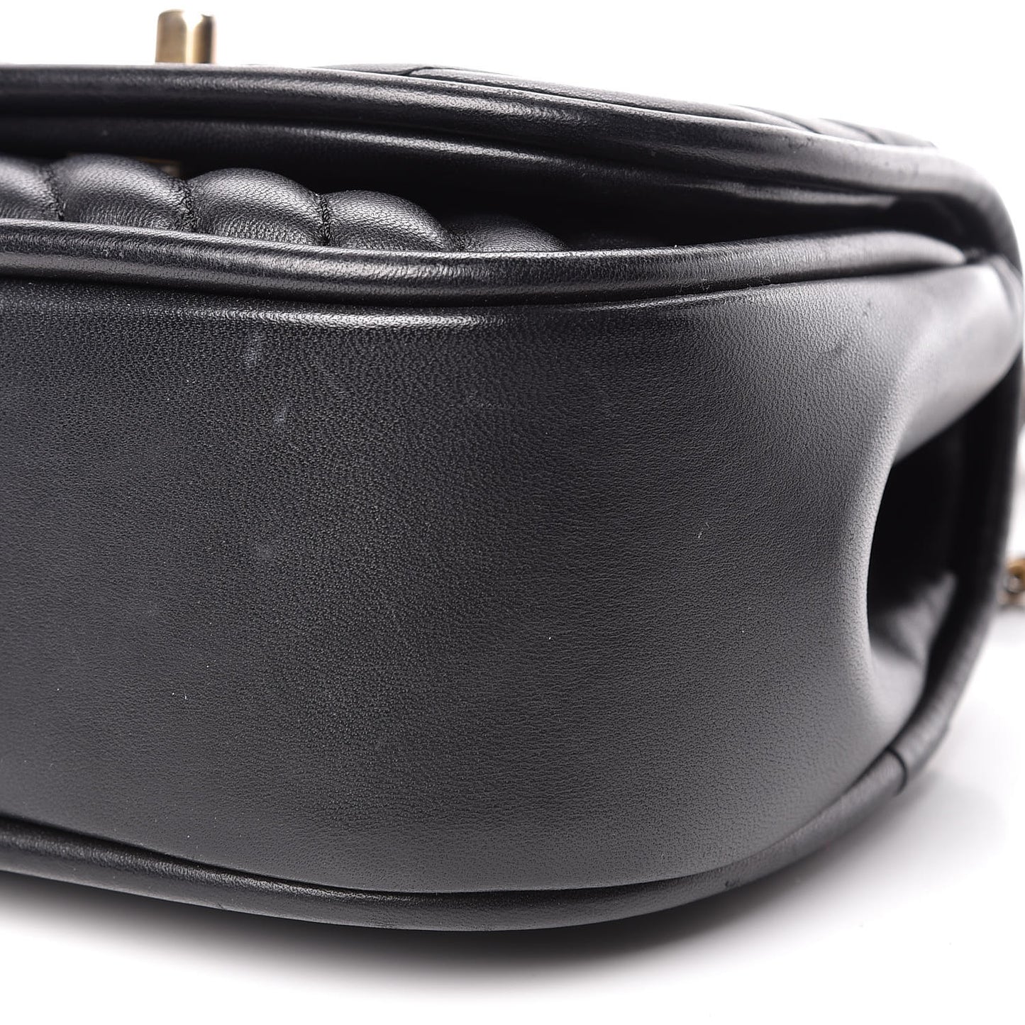 Lambskin Reverse Chevron Quilted Mini Round Top Handle Flap Black