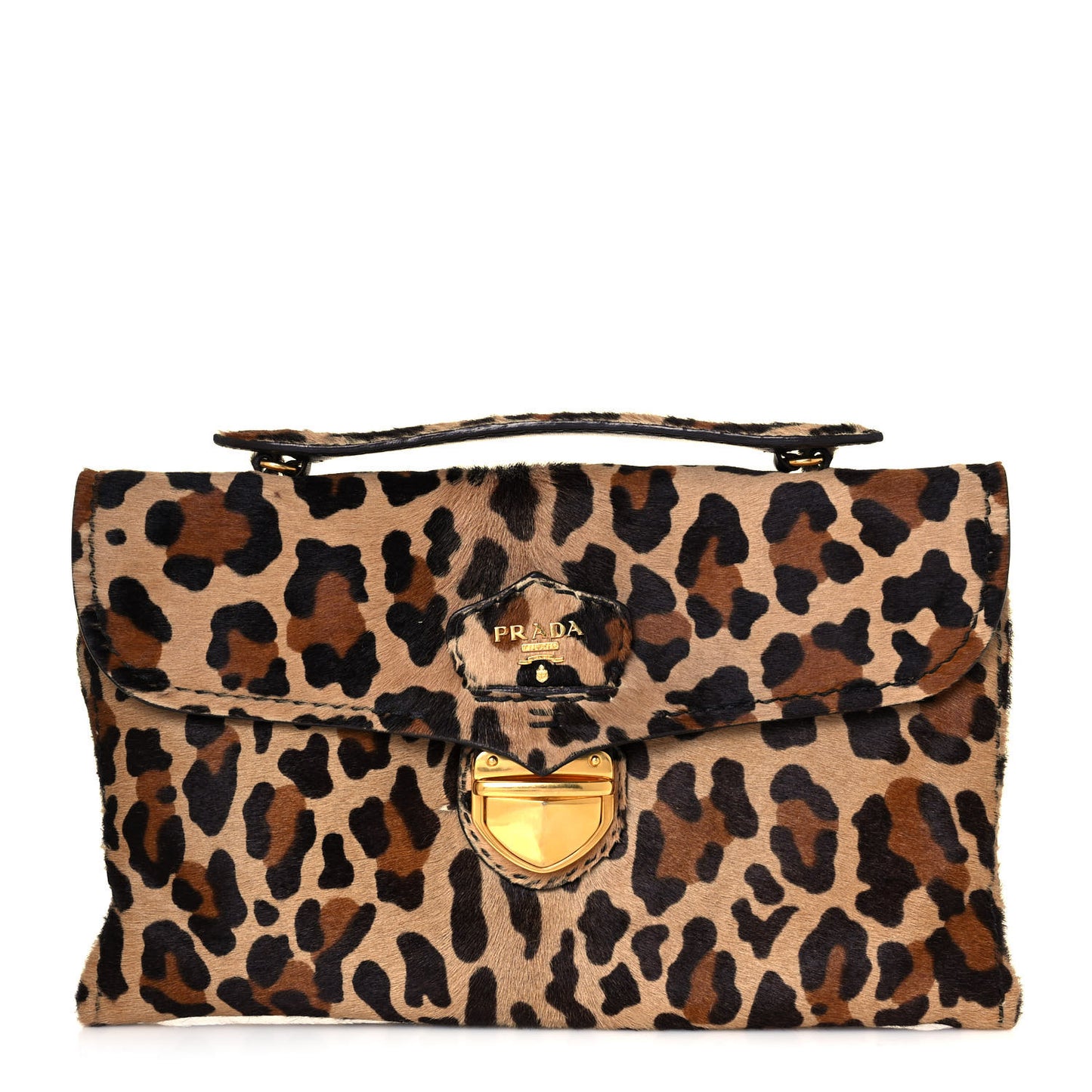 Calf Hair Leopard Print Pushlock Envelope Clutch Miele