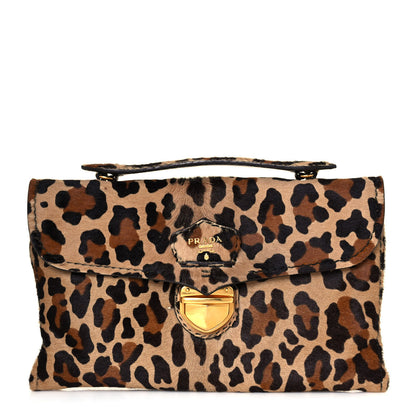 Prada Calf Hair Leopard Print Pushlock Envelope Clutch Miele 1 of 12