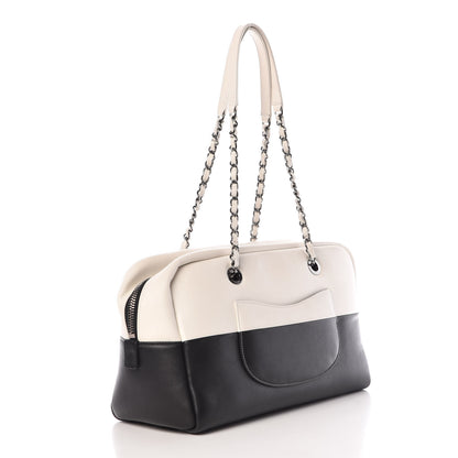 Chanel Calfskin Timeless Duo Bowling Bag White Black 3 of 9