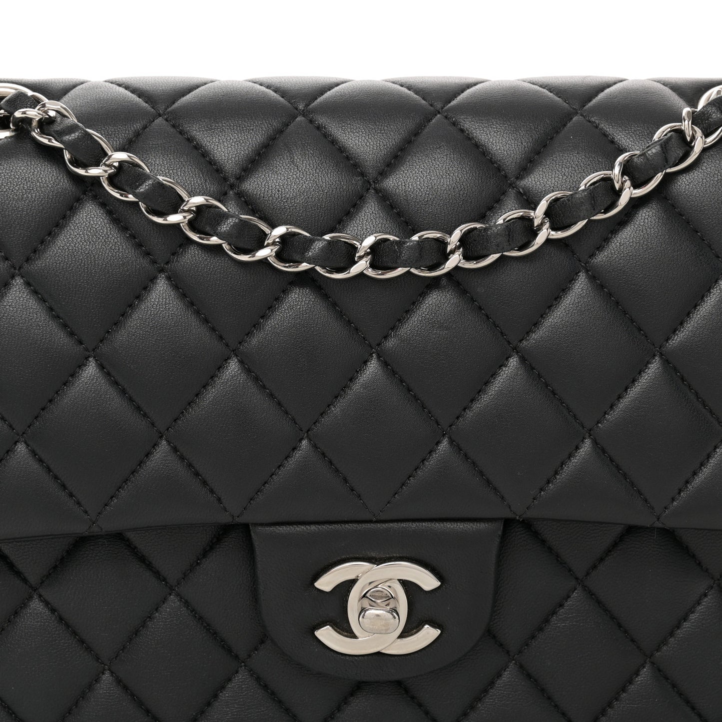 Lambskin Quilted Medium Double Flap Black