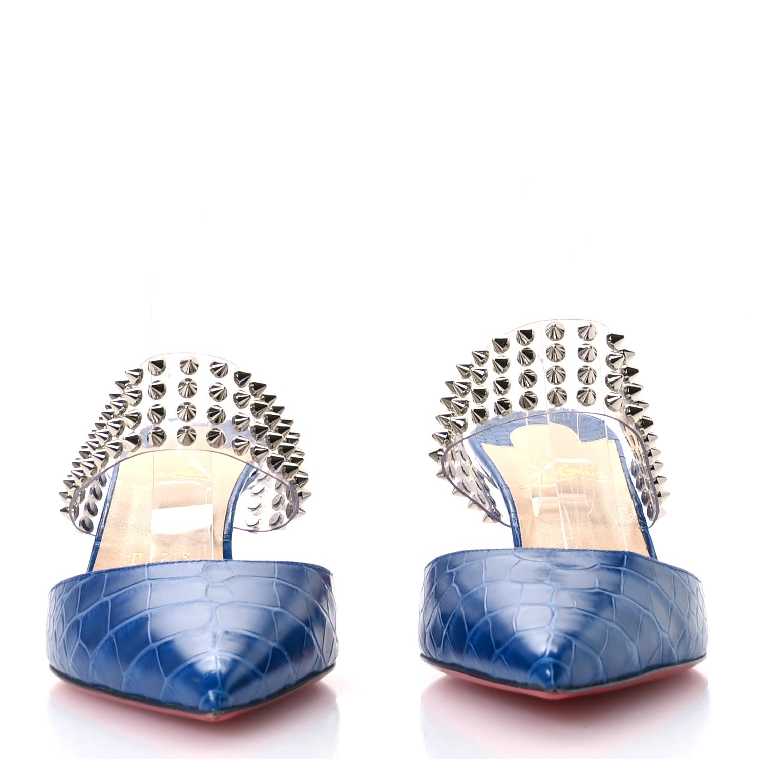 Christian Louboutin Calfskin Crocodile Embossed PVC 55 Mules 40 Blue 3 of 7