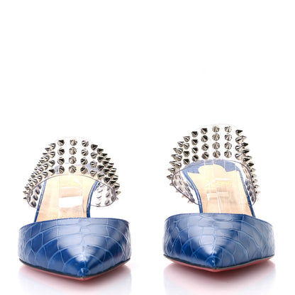 Christian Louboutin Calfskin Crocodile Embossed PVC 55 Mules 40 Blue 3 of 7
