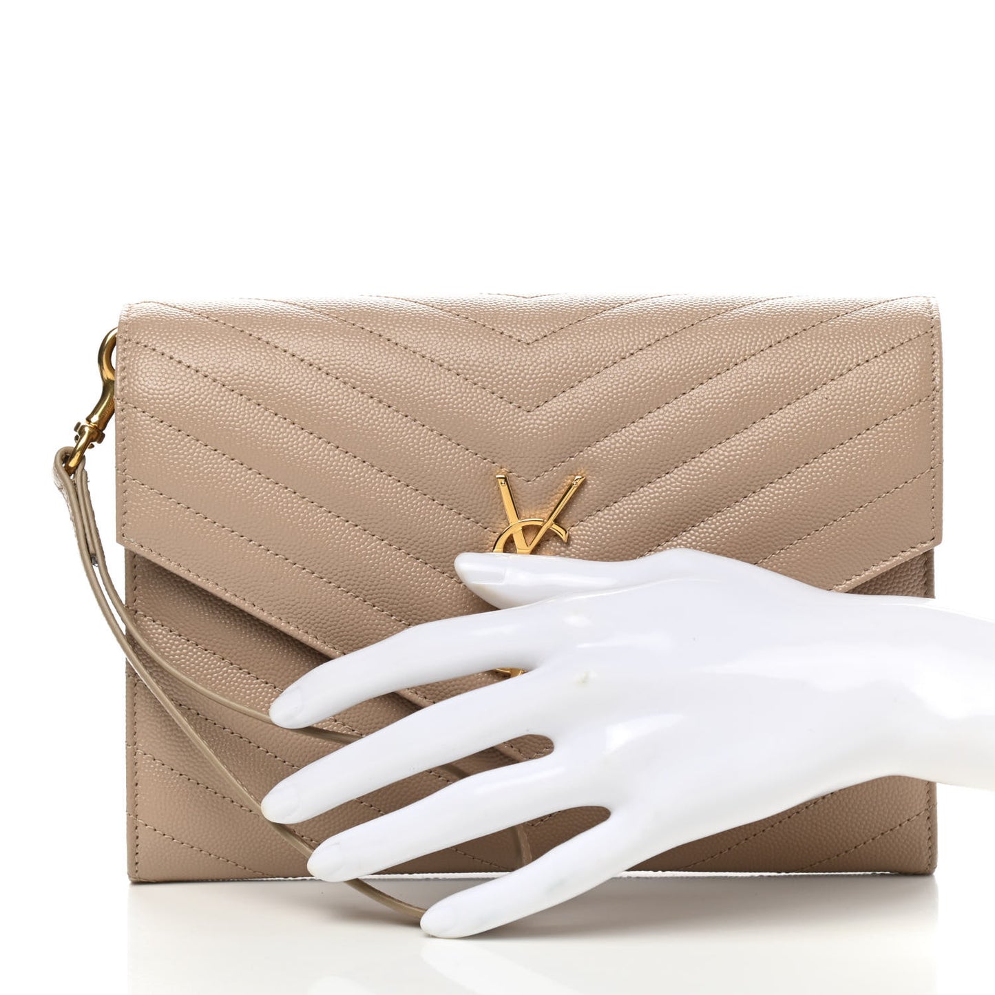 Grain De Poudre Matelasse Chevron Monogram Envelope Clutch Dark Beige