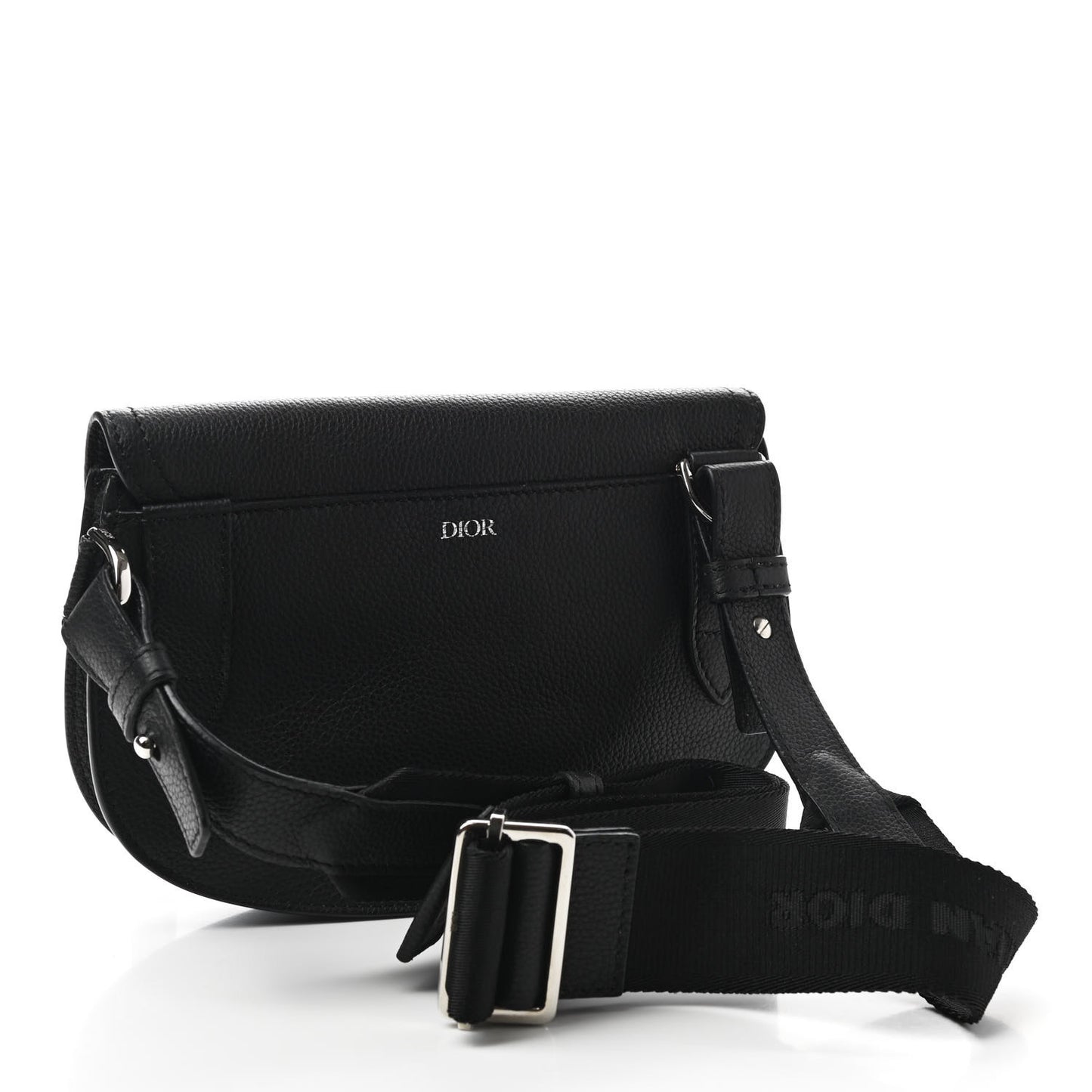 Grained Calfskin Saddle Messenger Bag Black