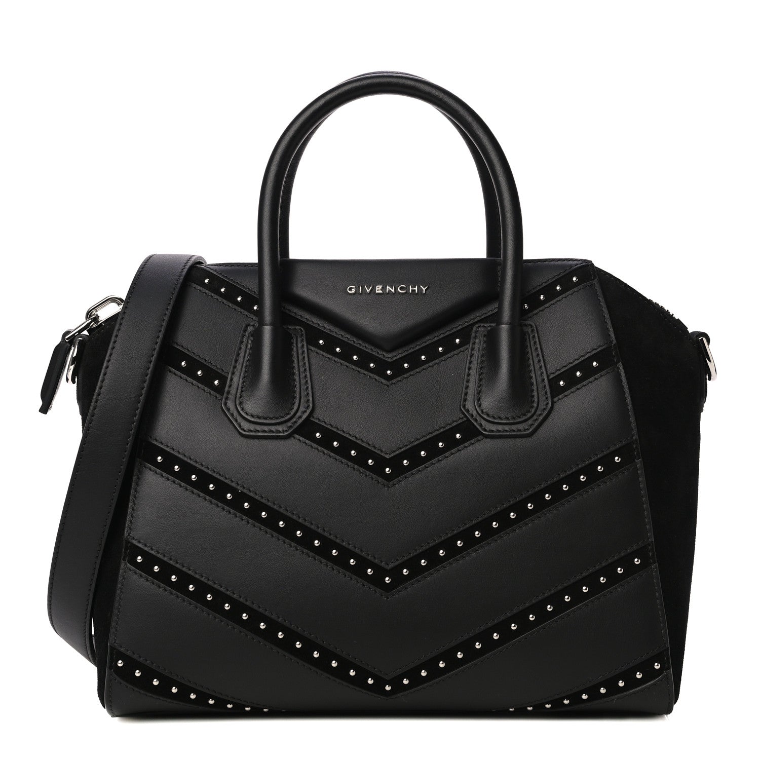 Givenchy Calfskin Suede Small Studded Chevron Antigona Black 1 of 15
