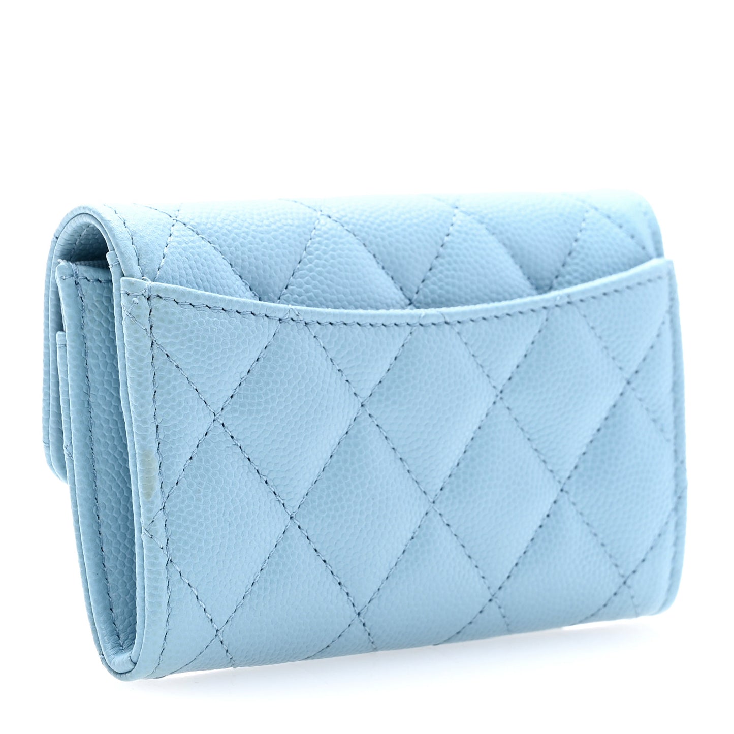Caviar Quilted Flap Card Holder Wallet Light Blue