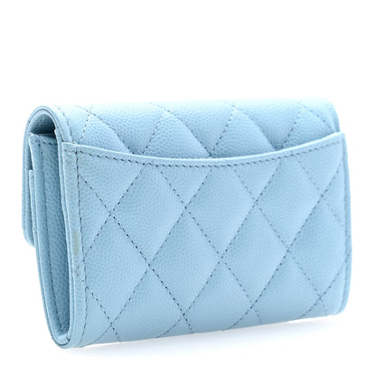 Chanel Caviar Quilted Flap Card Holder Wallet Light Blue 3 of 9