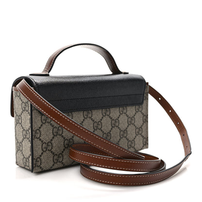 Gucci GG Supreme Monogram Calfskin Mini Padlock Top Handle Shoulder Bag Beige Black Cuir 3 of 9