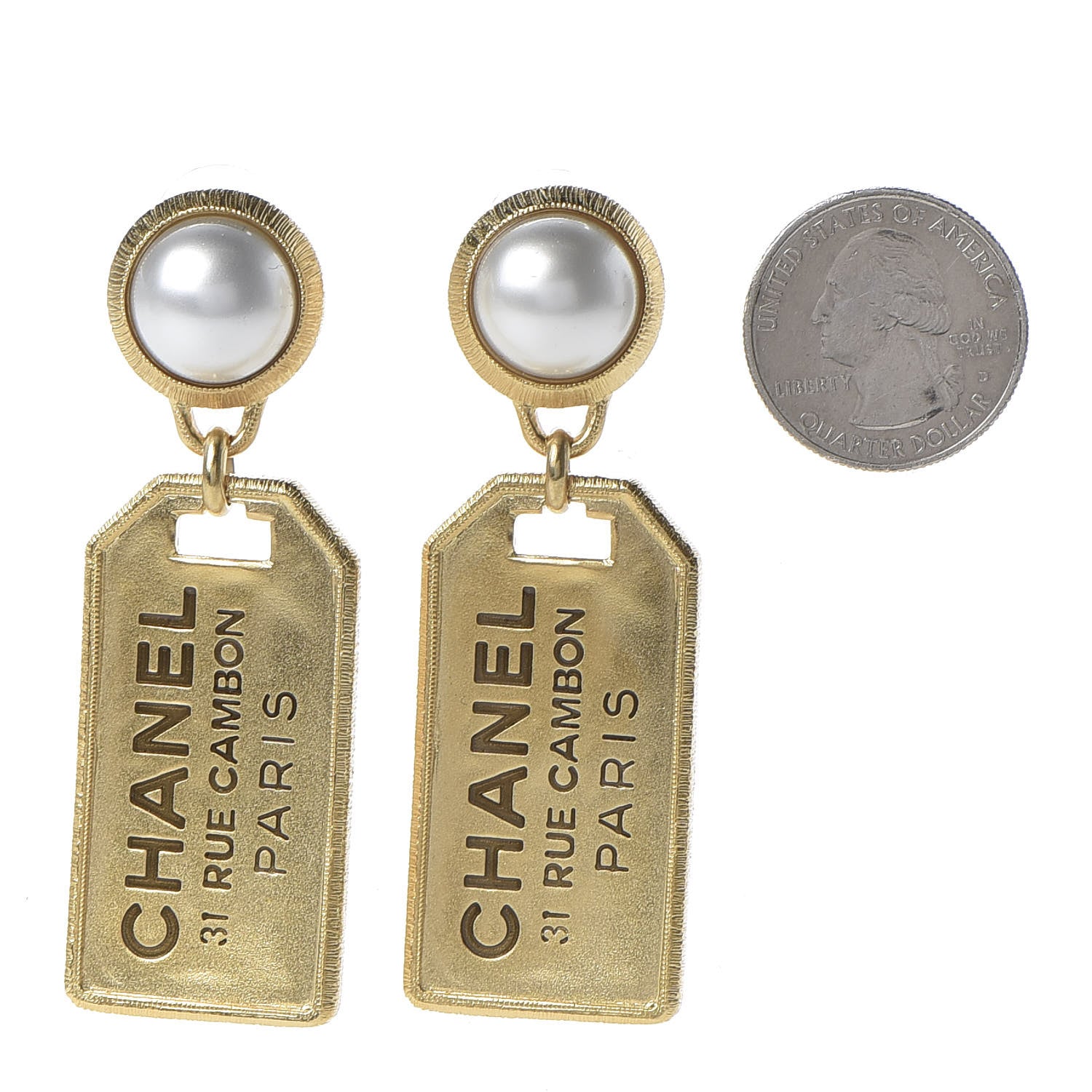 Chanel Pearl CC Tags Drop Earrings Gold 2 of 5