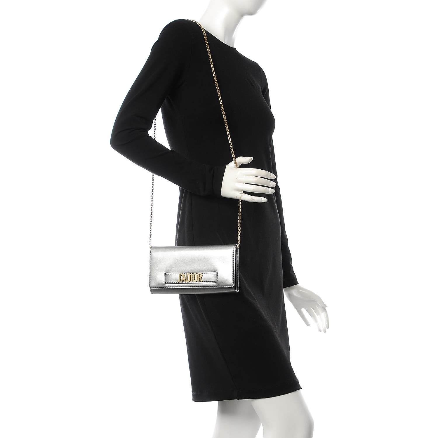 Christian Dior Metallic Calfskin J'Adior Croisiere Chain Wallet Silver 2 of 7