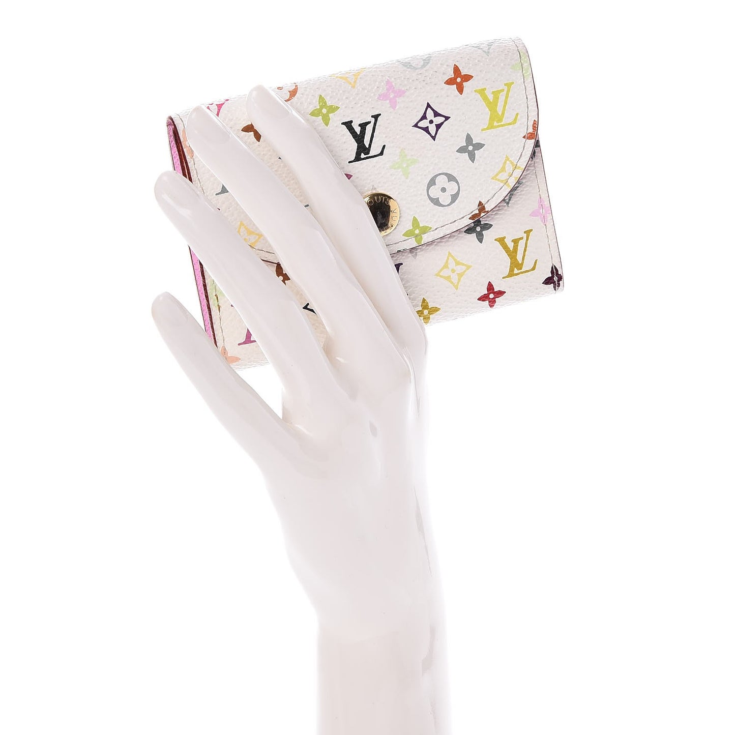 Monogram Multicolor Business Card Holder White Litchi