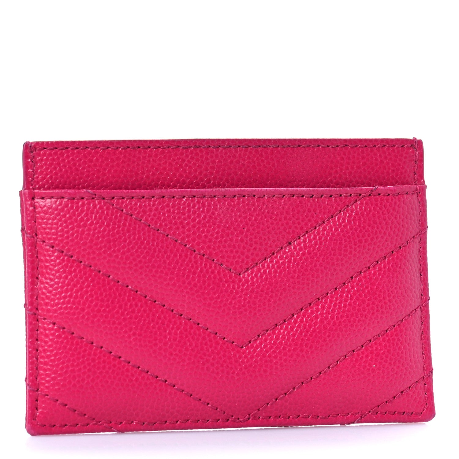Saint Laurent Grain De Poudre Matelasse Chevron Monogram Credit Card Case Fresh Fuxia 3 of 8