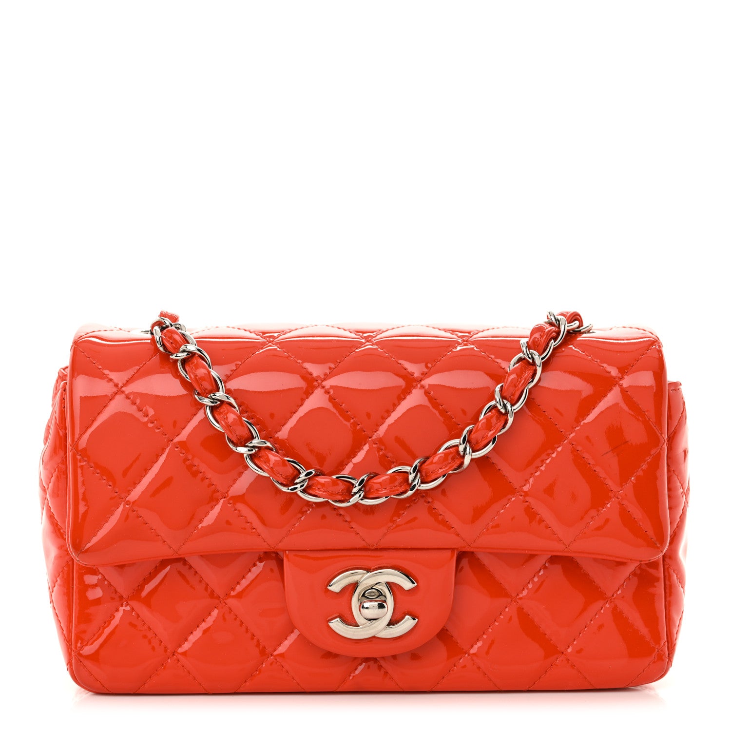 Chanel Patent Calfskin Quilted Mini Rectangular Flap Red 1 of 13