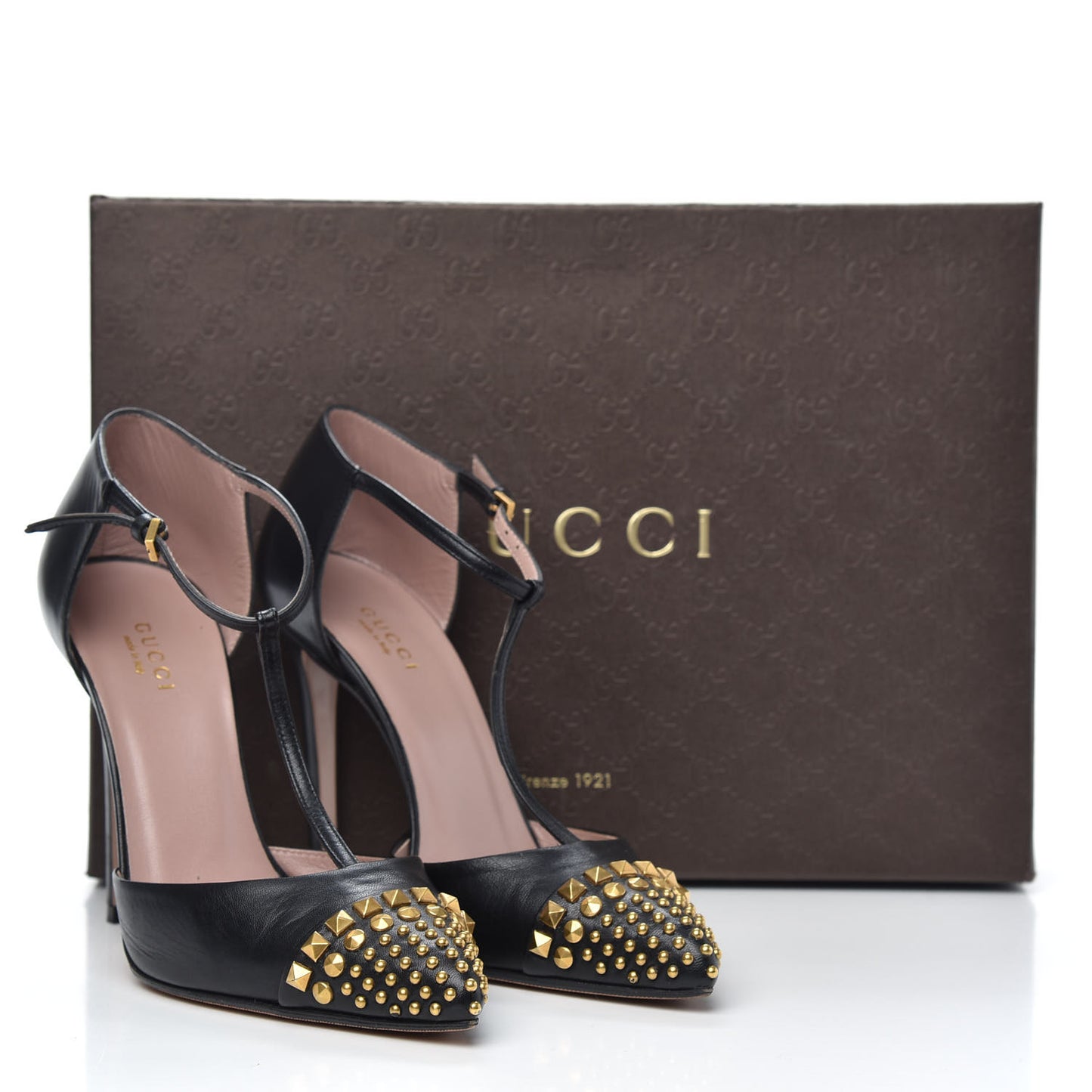 Malaga Kid Studded Cap Toe T Strap Pumps 36.5 Black