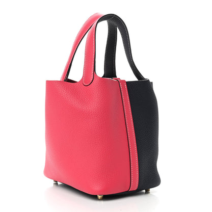 Hermes Taurillon Clemence Casaque Picotin Lock 18 PM Rose Extreme Bleu Nuit 3 of 9