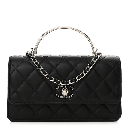 Chanel Lambskin Quilted Metal Top Handle Crossbody Flap Black 1 of 11